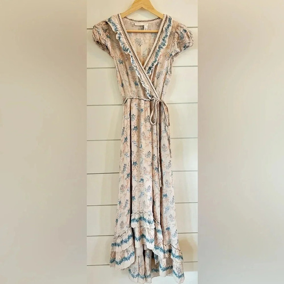 Chelsea & Violet Dresses & Skirts - Chelsea & Violet Plisse Ruffle Deep V-Neck Long Smocked Tiered Maxi Dress